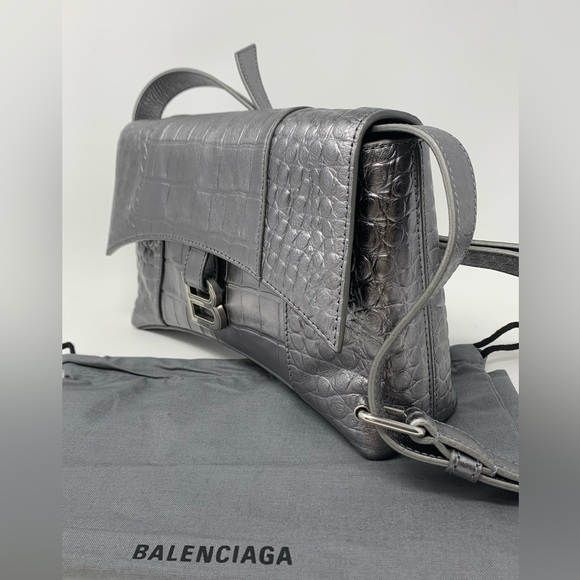 BALENCIAGA Small Downtown Croc Embossed Leather Shoulder Bag - Picture 7 of 16